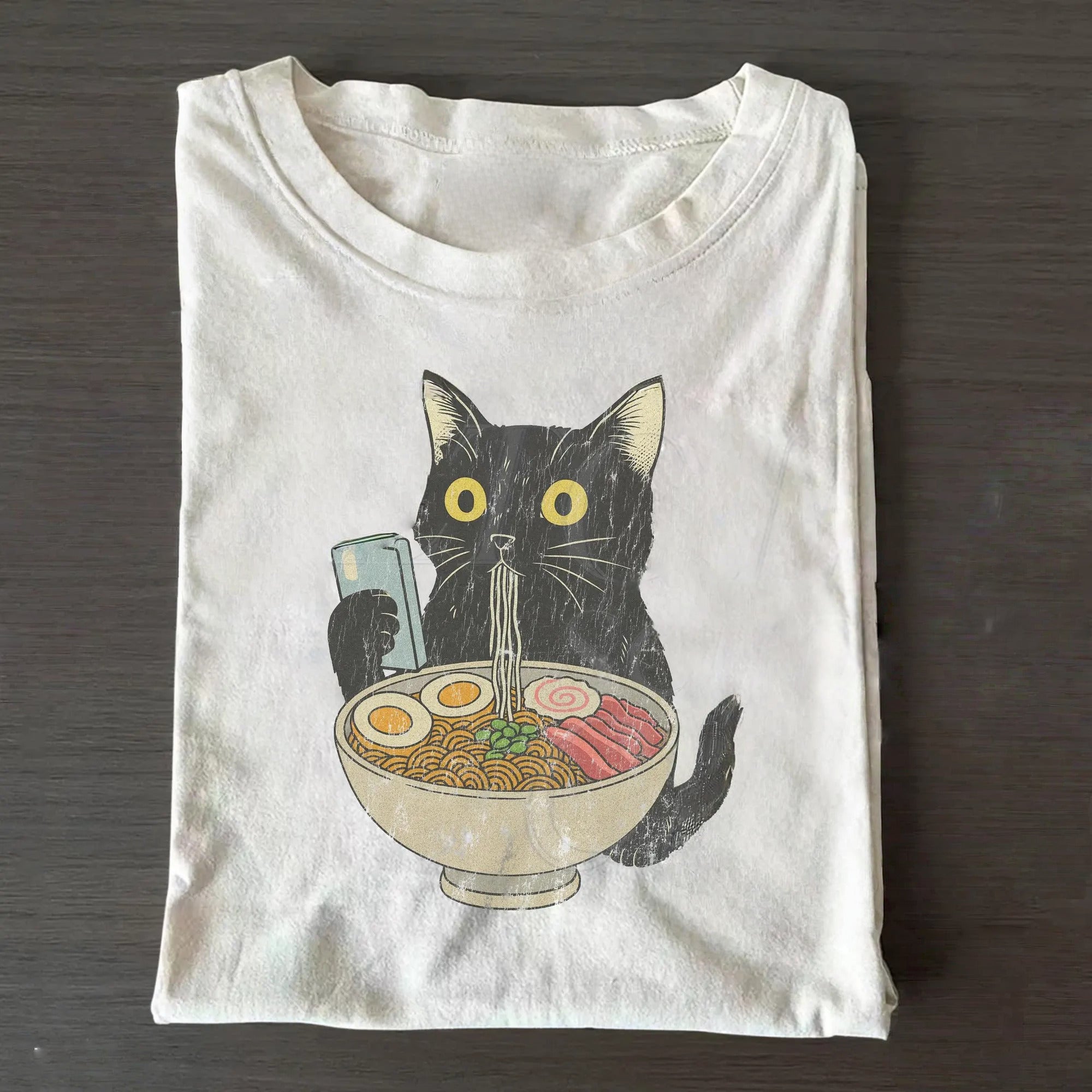 Abstract Cat Eating Noodles T-Shirt