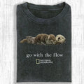 Go With The Flow Otter Nature Graphic Vintage Unisex T-Shirt