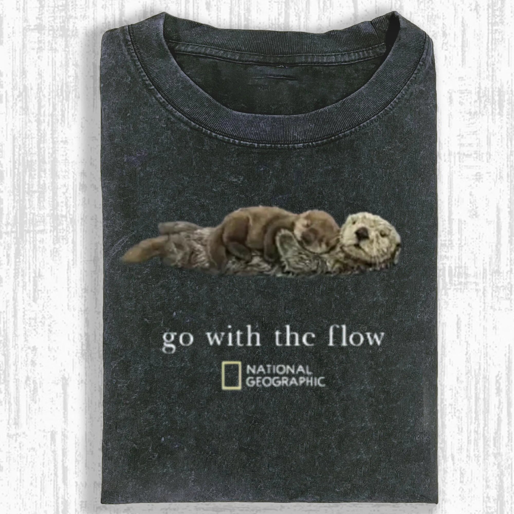 Go With The Flow Otter Nature Graphic Vintage Unisex T-Shirt