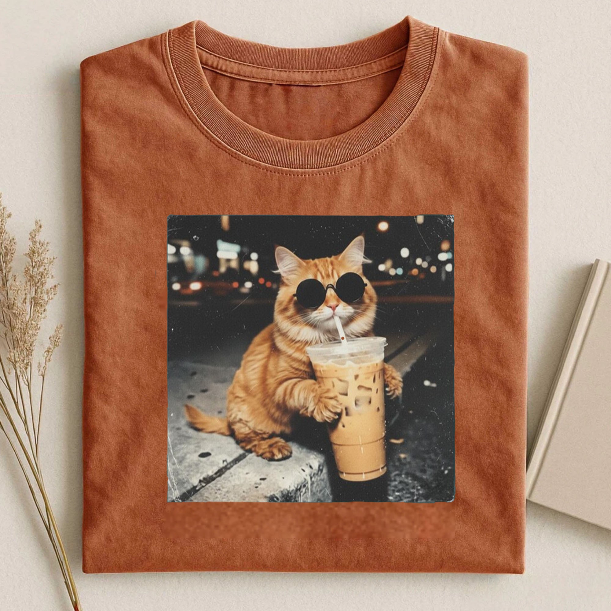 Cool Cat Drinking Iced Coffee Shirt