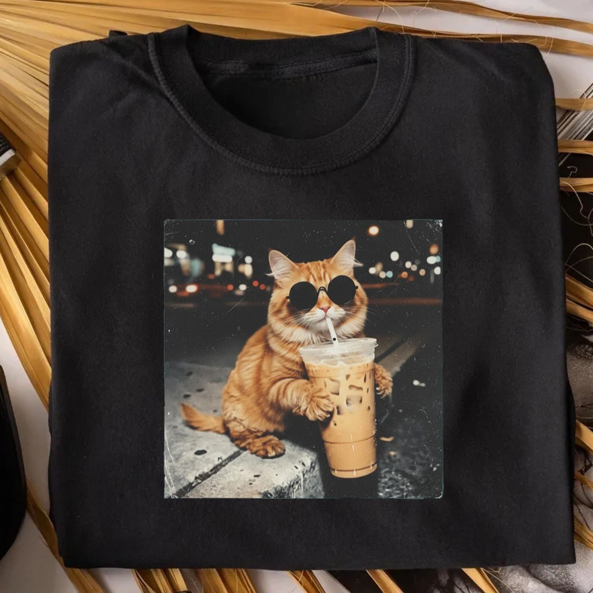 Cool Cat Drinking Iced Coffee Shirt