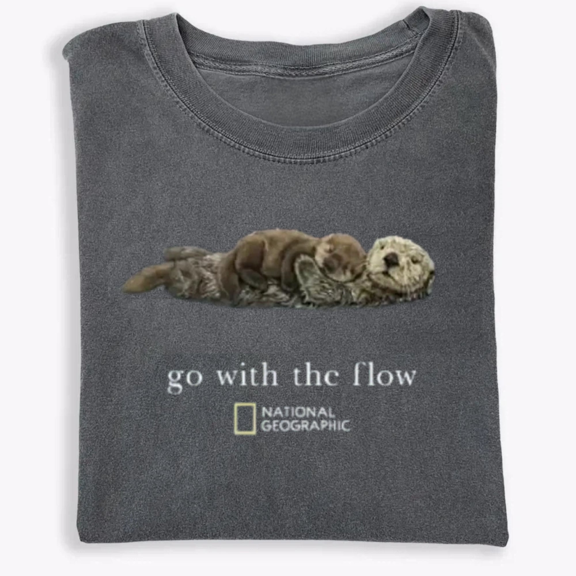 Go With The Flow Otter Nature Graphic Vintage Unisex T-Shirt
