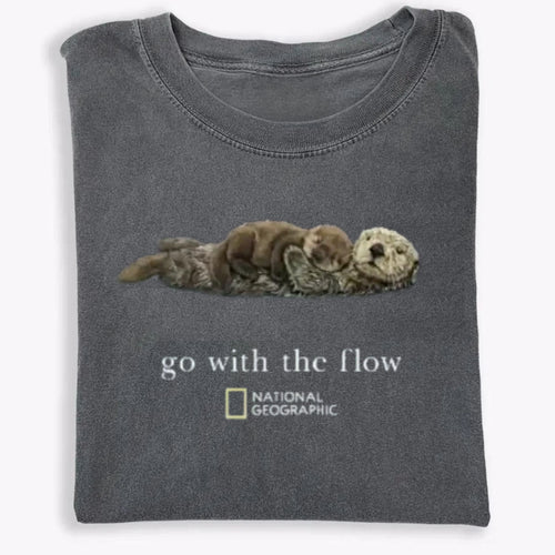 Go With The Flow Otter Nature Graphic Vintage Unisex T-Shirt