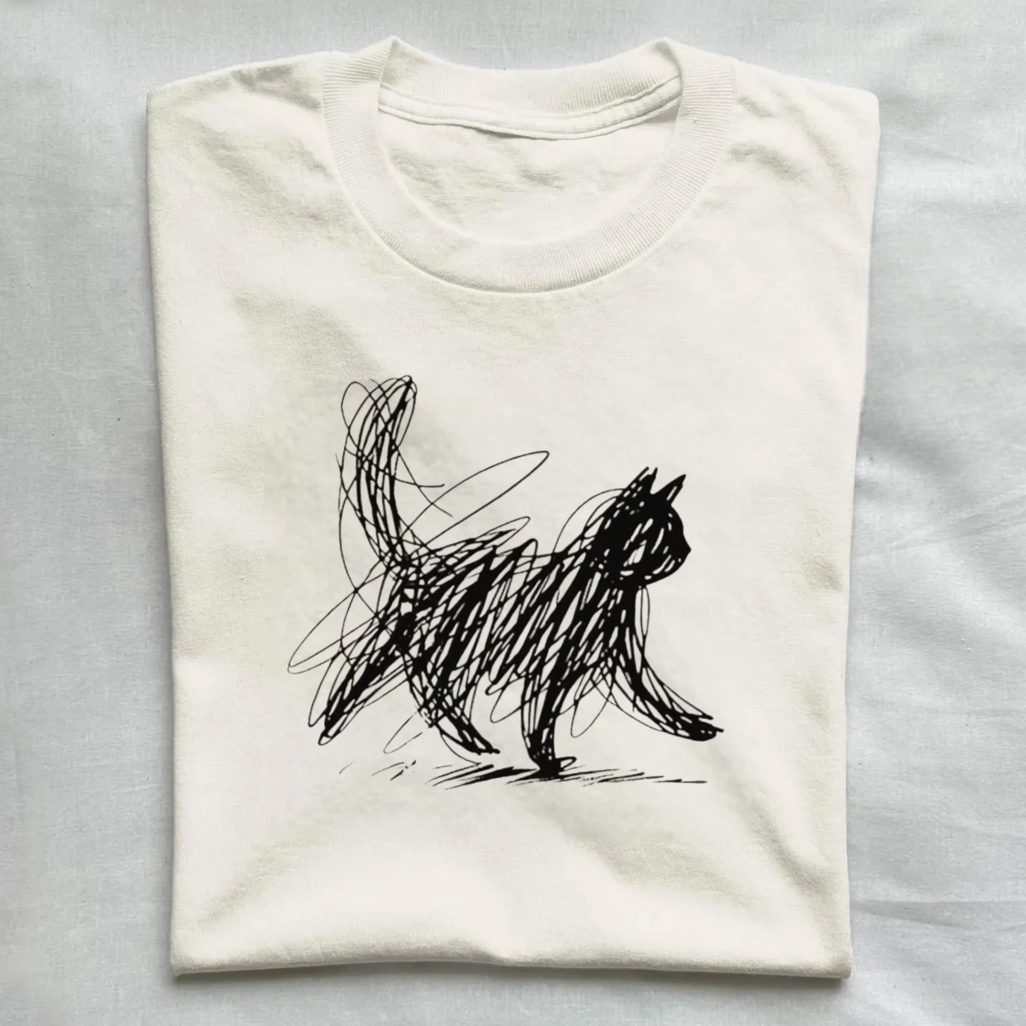 Abstract Cat Line Art T-Shirt