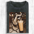 Raccoon Drinking Iced Coffee T-Shirt