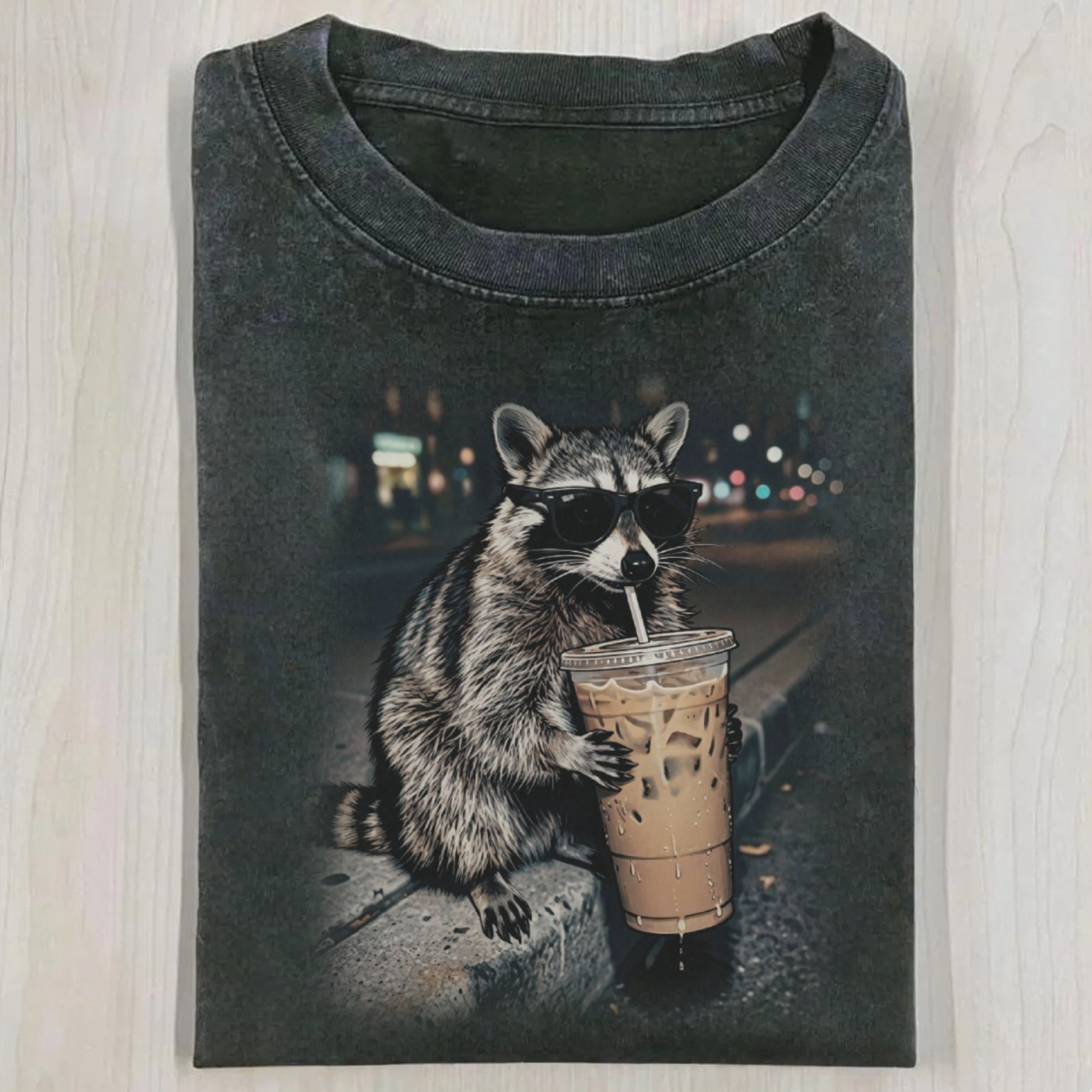 Raccoon Drinking Iced Coffee T-Shirt