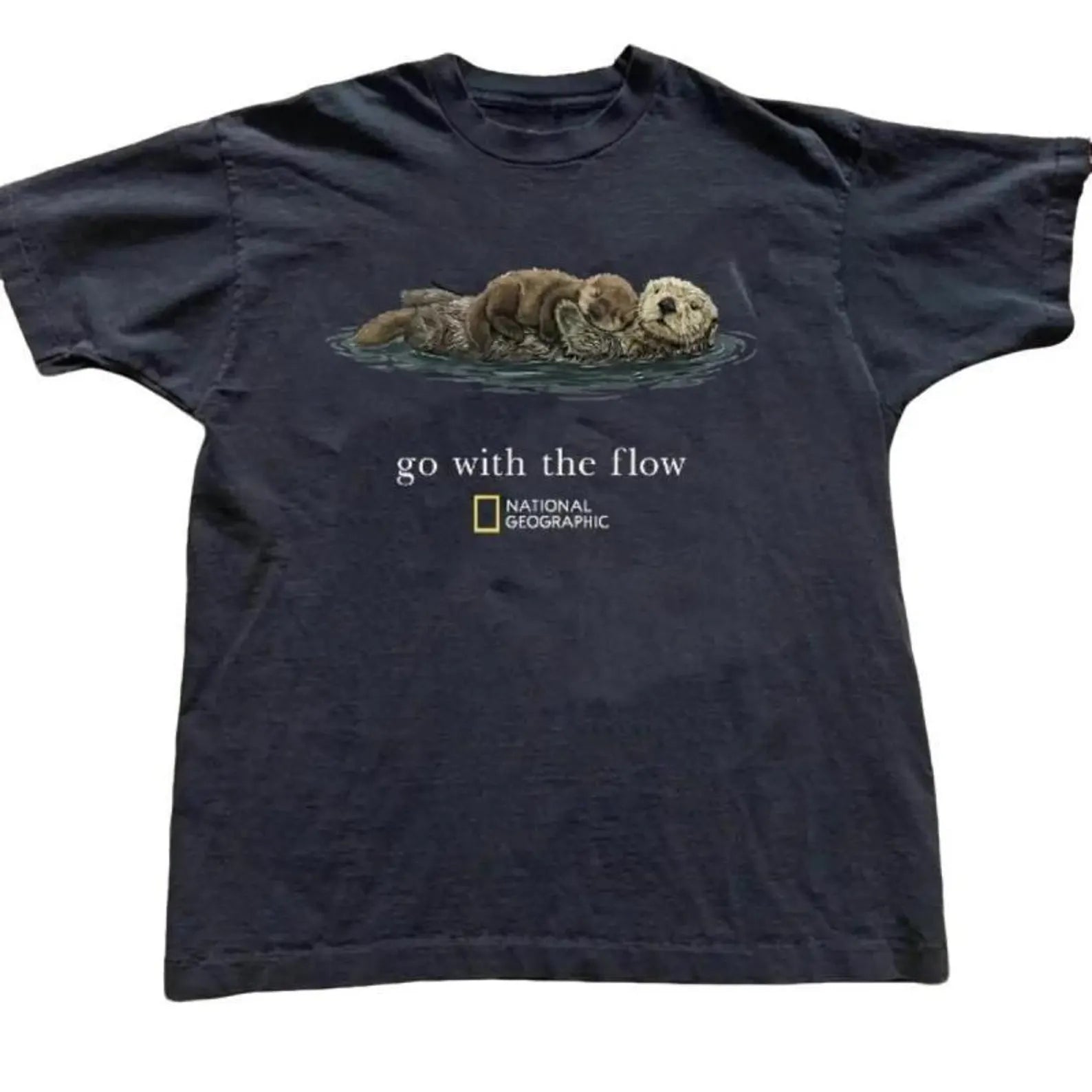 Go With The Flow Otter Nature Graphic Vintage Unisex T-Shirt