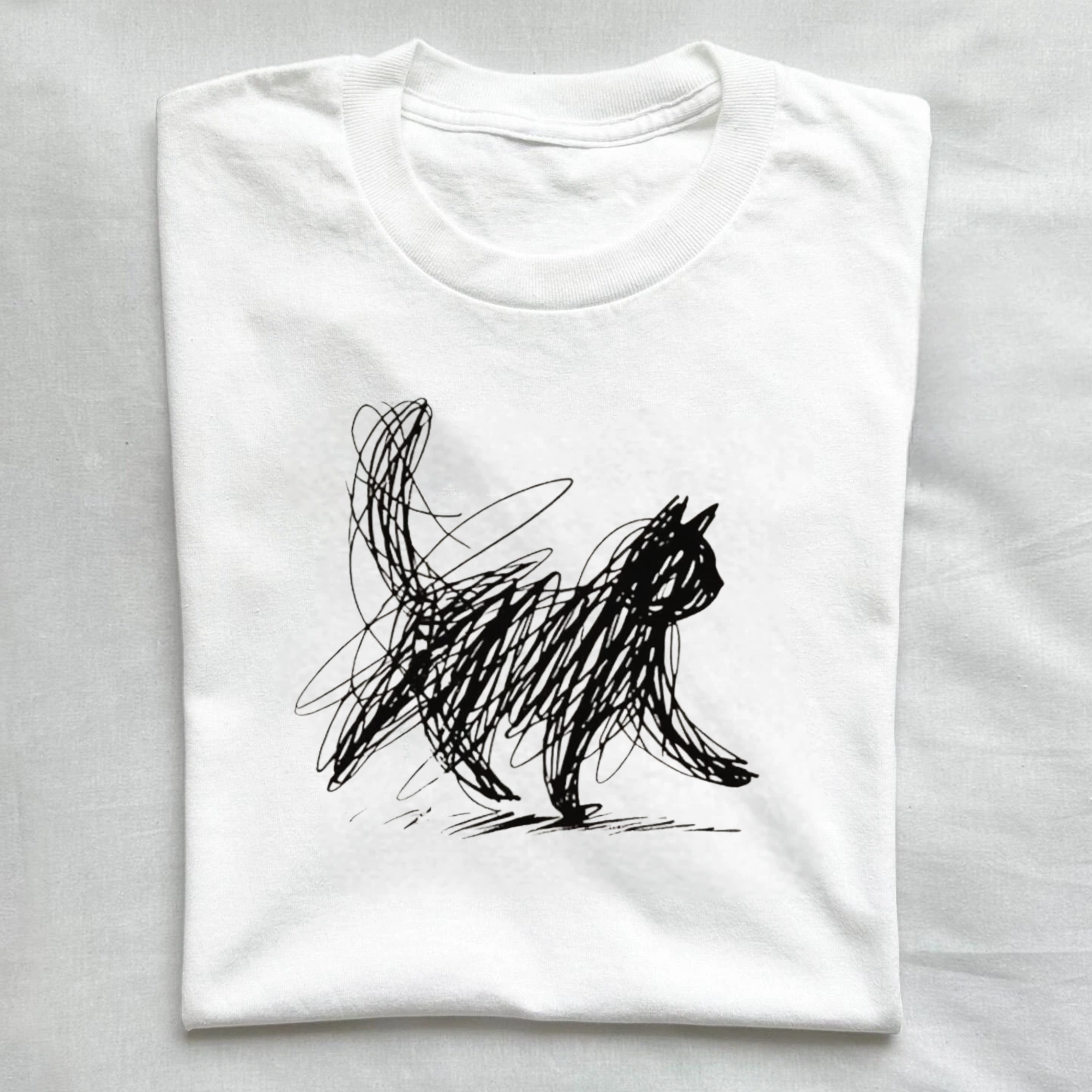 Abstract Cat Line Art T-Shirt