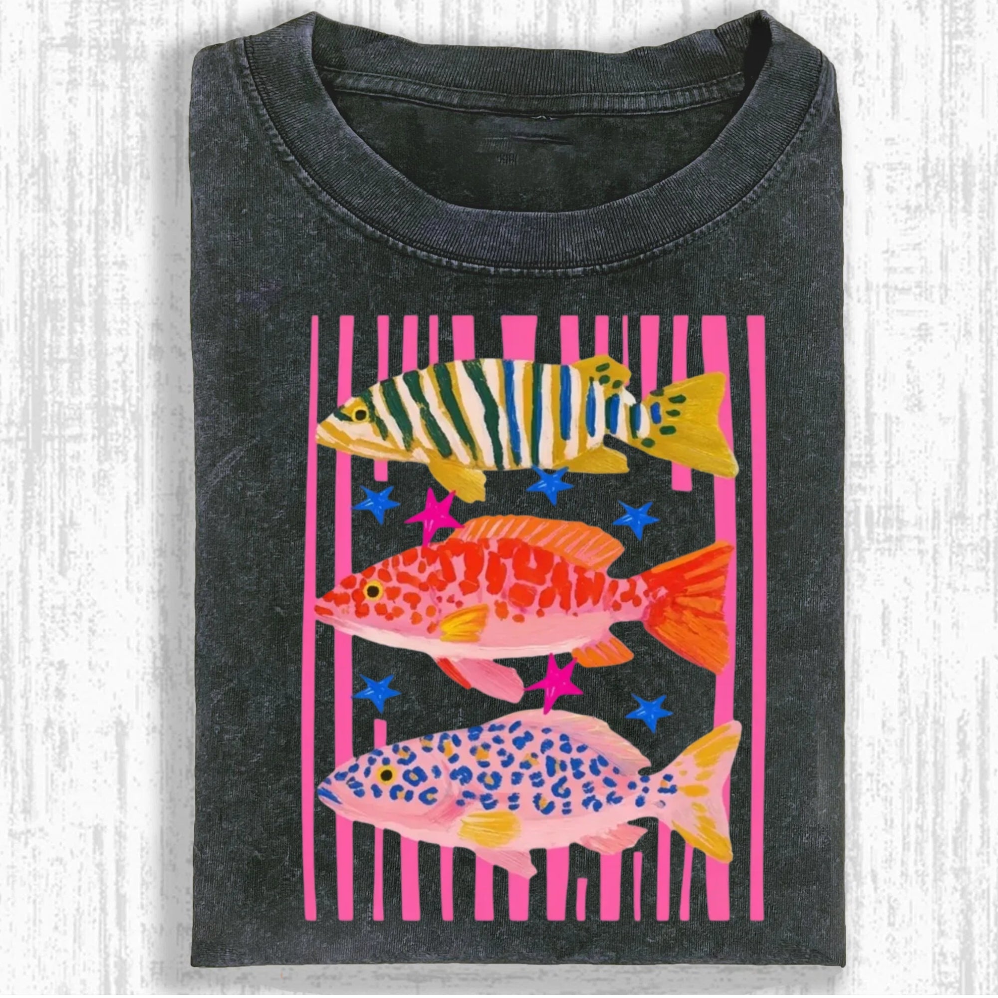 Colorful Maximalist Tropical Fish Trio T-Shirt