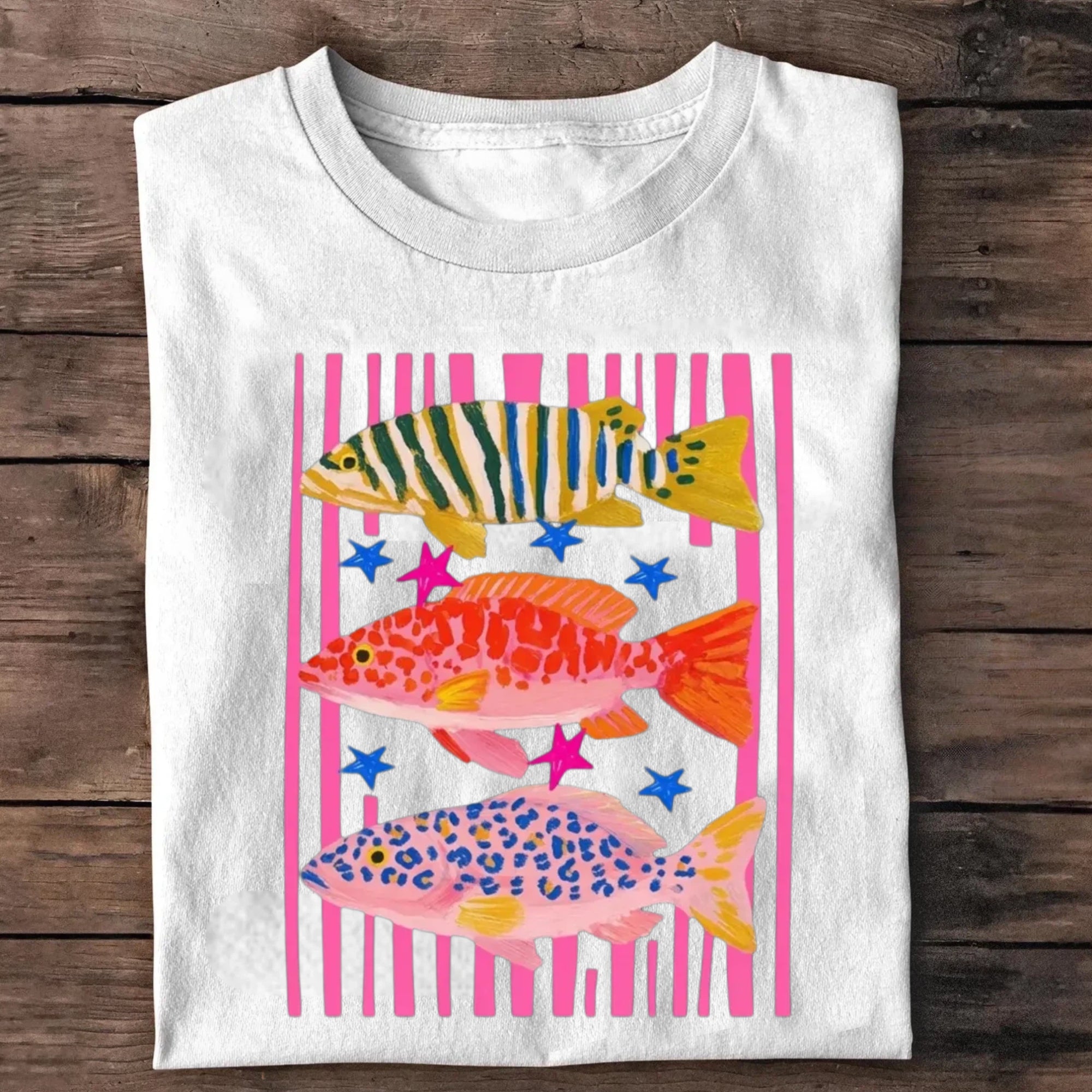 Colorful Maximalist Tropical Fish Trio T-Shirt