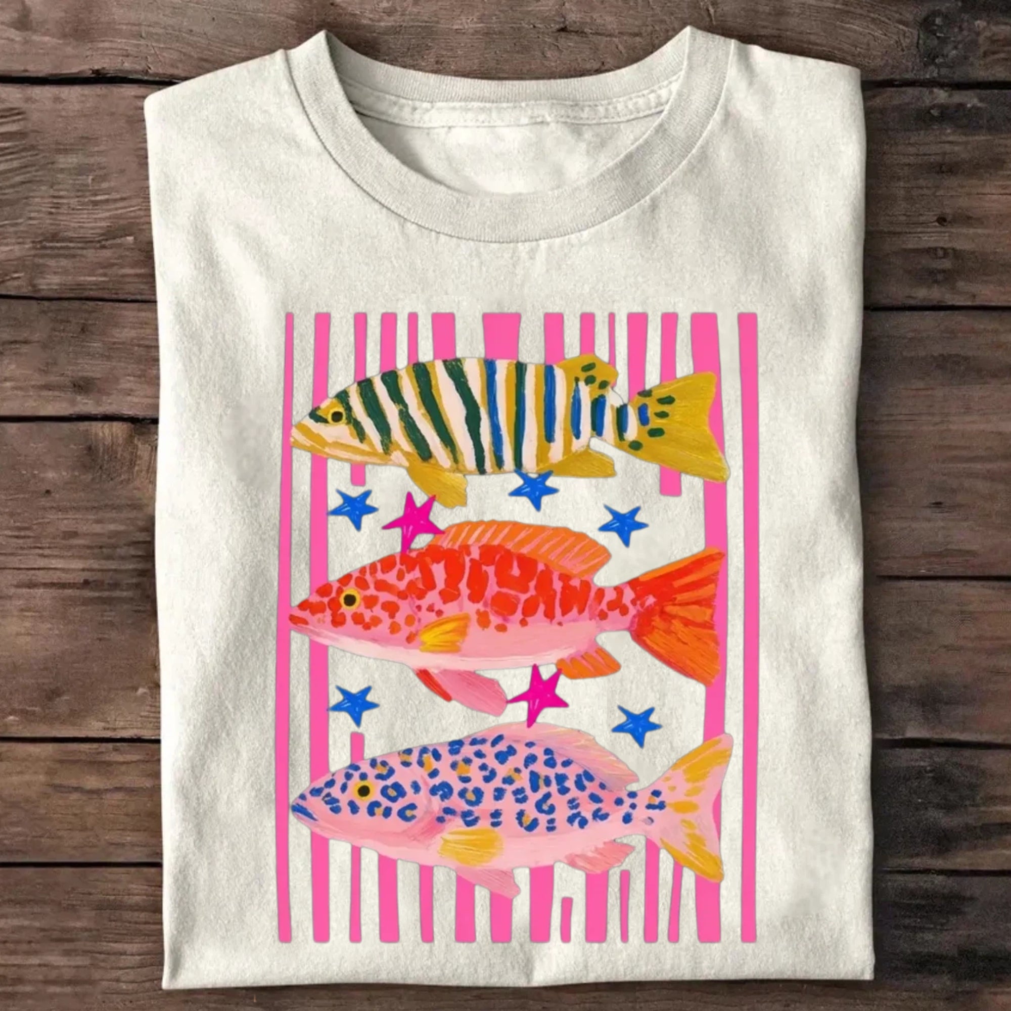 Colorful Maximalist Tropical Fish Trio T-Shirt